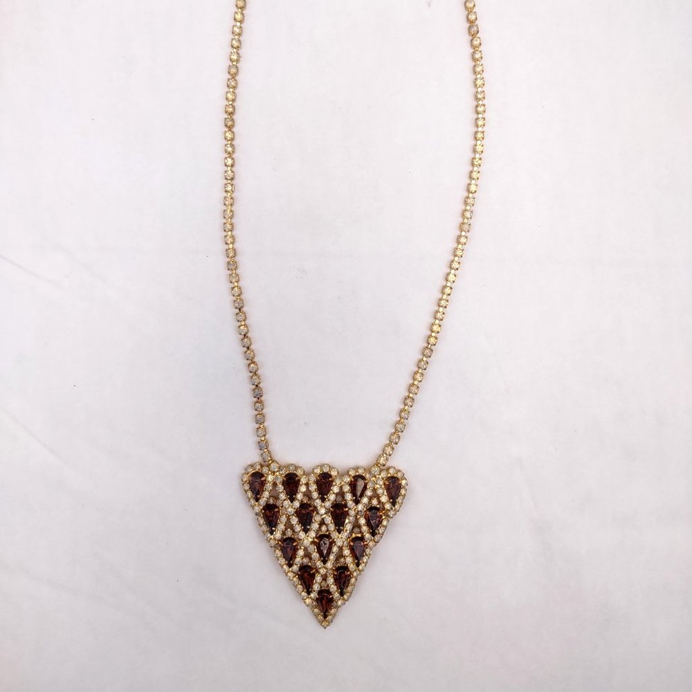 Triangular Amber Rhinestone Statement Necklace An… - image 3